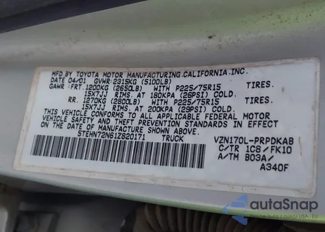 2001 Toyota Tacoma Base V6 from USA, damaged, VIN 5TEHN72N61Z820171